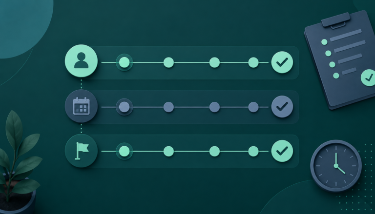Payroll cutover checklist - 21-day workflow timeline with checkmarks, clipboard, and clock on teal background