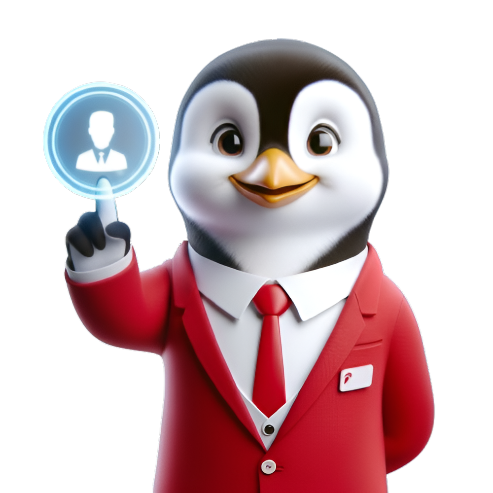 HRTailor penguin mascot welcoming you